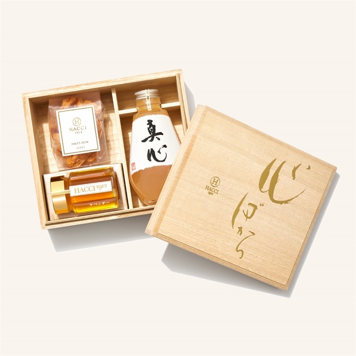【予約】桐箱ドリンクセット（はちみつ飲料、はちみつ、ラスク）(ラベル：真心)