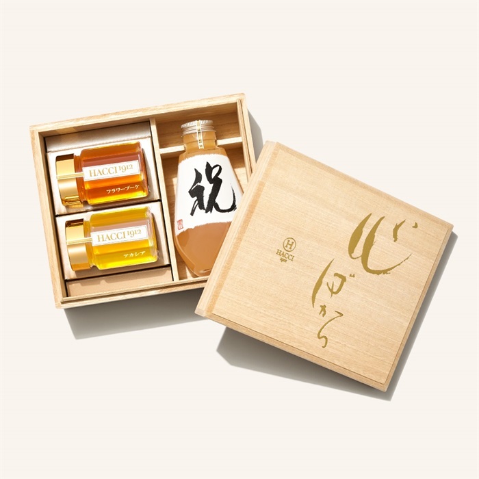 桐箱ドリンクセット（はちみつ飲料、はちみつ2本）(ラベル：祝)