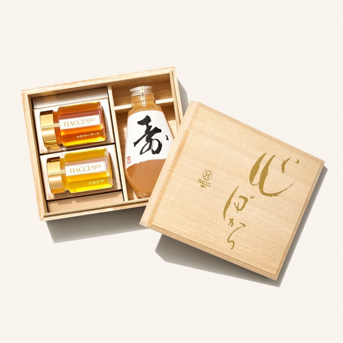 桐箱ドリンクセット（はちみつ飲料、はちみつ2本）(ラベル：寿)