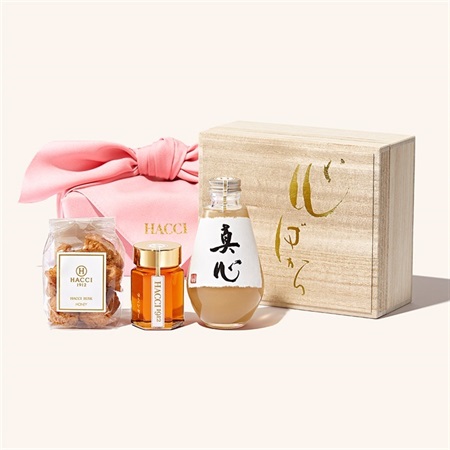 【予約】桐箱ドリンクセット（はちみつ飲料白桃、はちみつ、ラスク）(風呂敷：あわべに)