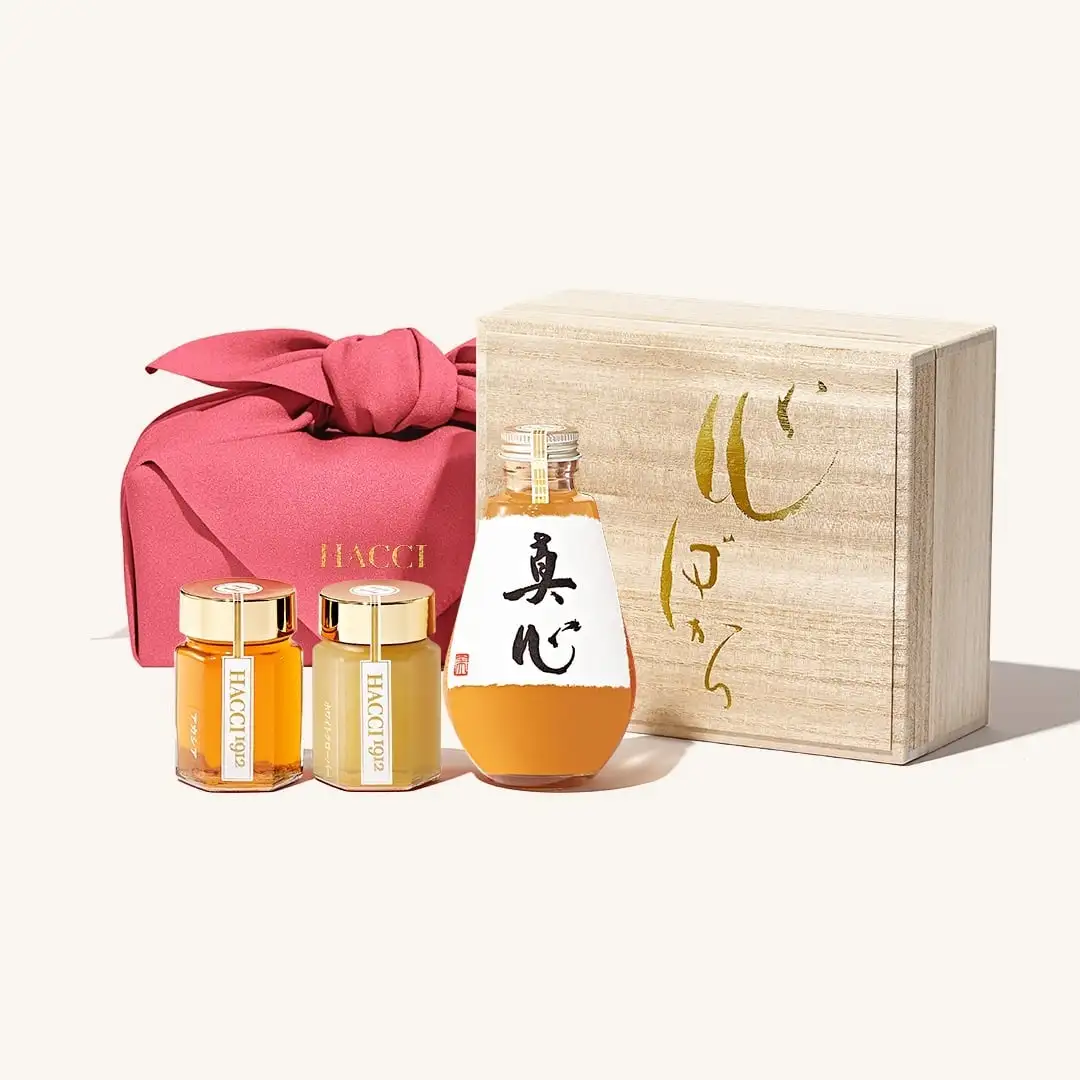 桐箱ドリンクセット（はちみつ飲料、はちみつ2本）(風呂敷：こうばい)